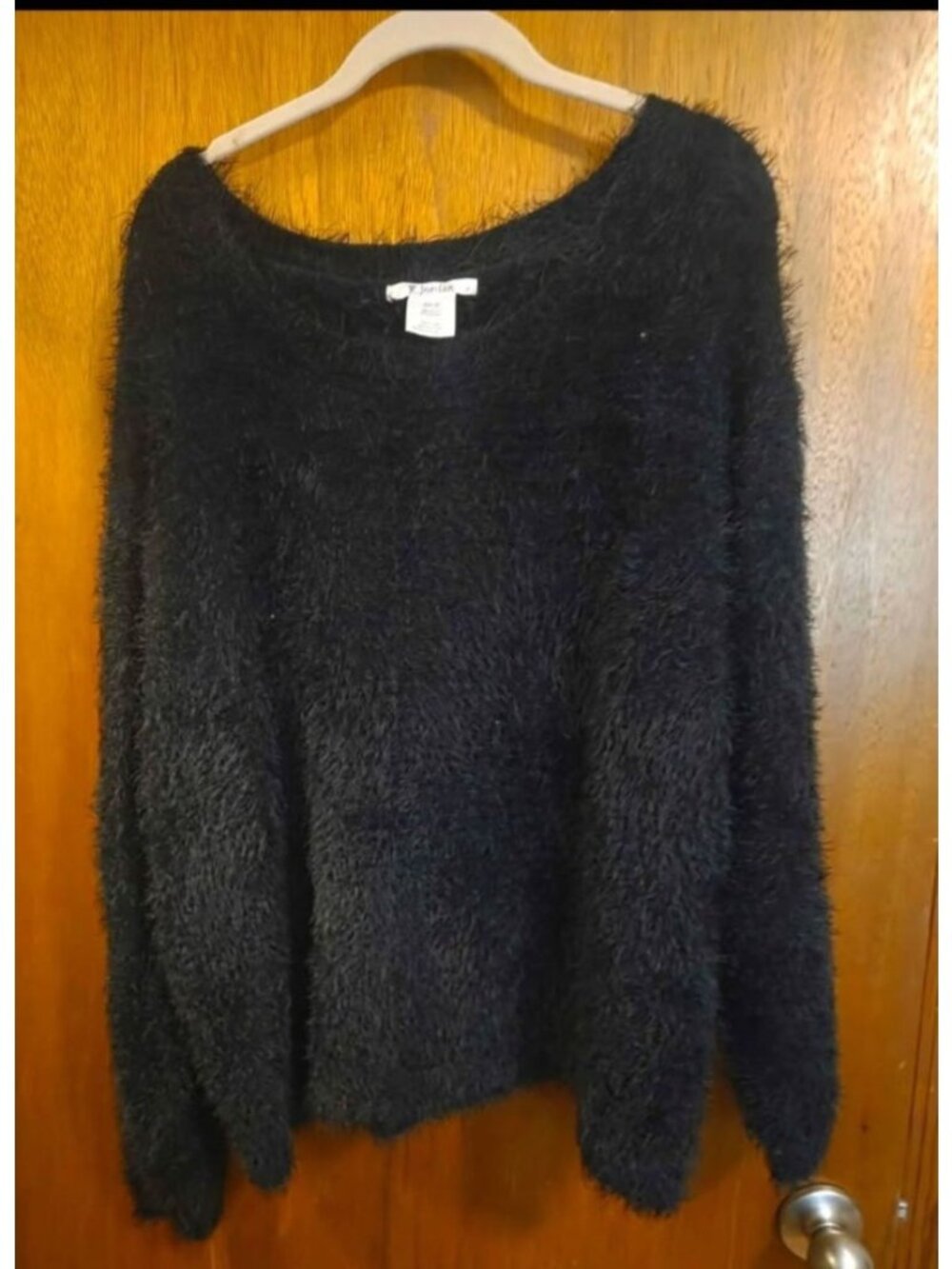 K. Jordan Black Fuzzy Long Sleeve Sweater 2X Nylon Blend Womens Cozy Top